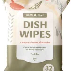 Dish Wipes | 100% Biodegradable Pre-Moistened Food-Safe Camp Kitchen Wipes | A Soap-and-Water Alternative
