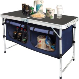 CampLand Outdoor Folding Table Aluminum Lightweight Height Adjustable with Storage Organizer for BBQ, Party, Camping