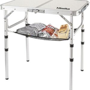Adjustable Height Camping Table with Mesh Layer, 23.6" x 15.7" Portable Folding Camp Tables with Aluminum Legs for Outdoor Camp, Picnic, Beach, Backyard, Tailgate Cooking, 3 Heights…