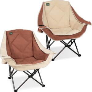 2 Pack Oversized Camping Chair,Outdoor Padded Folding Lawn Chair w/Cup Holder,Carry Bag for Beach, Hiking, and Picnics,Heavy-Duty 300-lbs Capacity, Moca&Cream