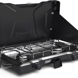 Coleman Triton 2-Burner Propane Stove, Portable Camping Cooktop with 2 Adjustable Burners & Wind Guards, 22,000 BTUs of Power