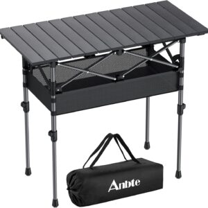 Folding Camping Table, Aluminum Roll Up Camping Table Adjustable Height with Storage Net and Bag, Lightweight Outdoor Table 32.2” X 16”, for Outdoor Travel BBQ Party Picnic, Black